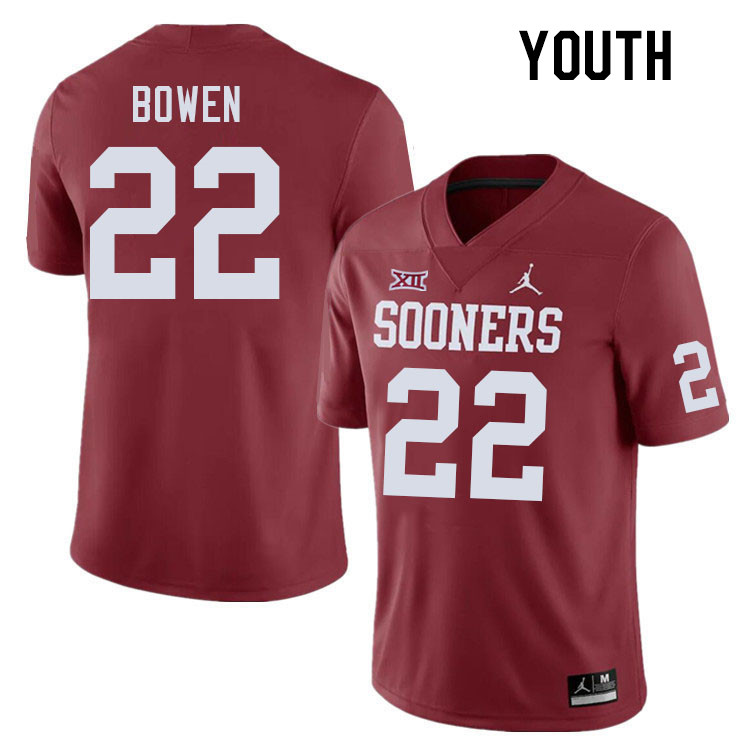 Youth #22 Peyton Bowen Oklahoma Sooners College Football Jerseys Stitched-Crimson - Click Image to Close